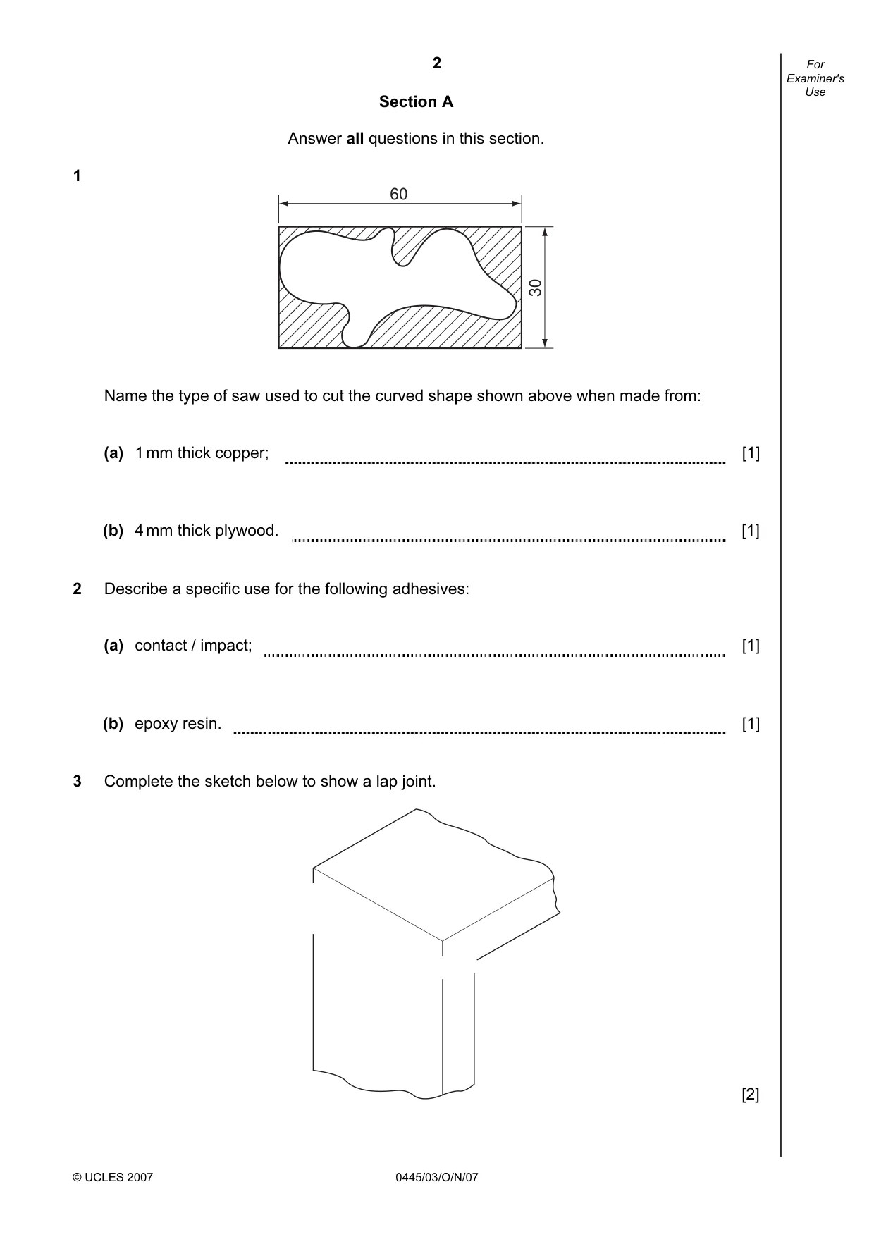 Cambridge IGCSE Design and Technology 0445 2007 Oct/Nov Paper 3 · Variant 1 question paper, page 2 of 16