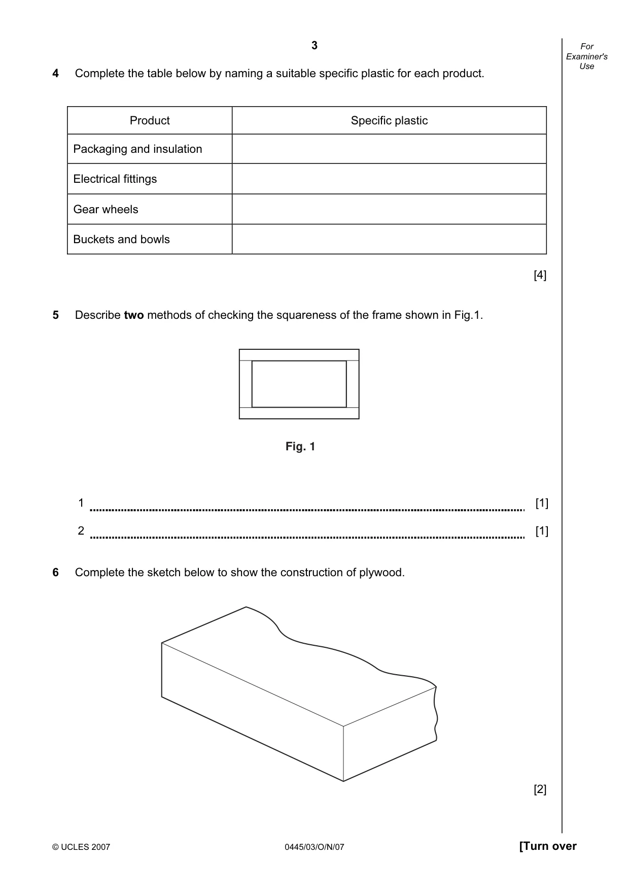 Cambridge IGCSE Design and Technology 0445 2007 Oct/Nov Paper 3 · Variant 1 question paper, page 3 of 16