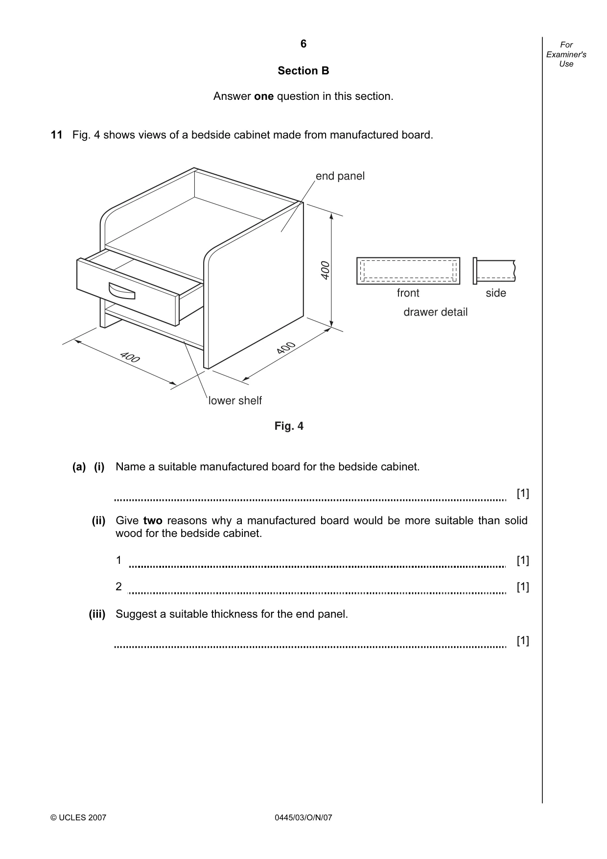 Cambridge IGCSE Design and Technology 0445 2007 Oct/Nov Paper 3 · Variant 1 question paper, page 6 of 16
