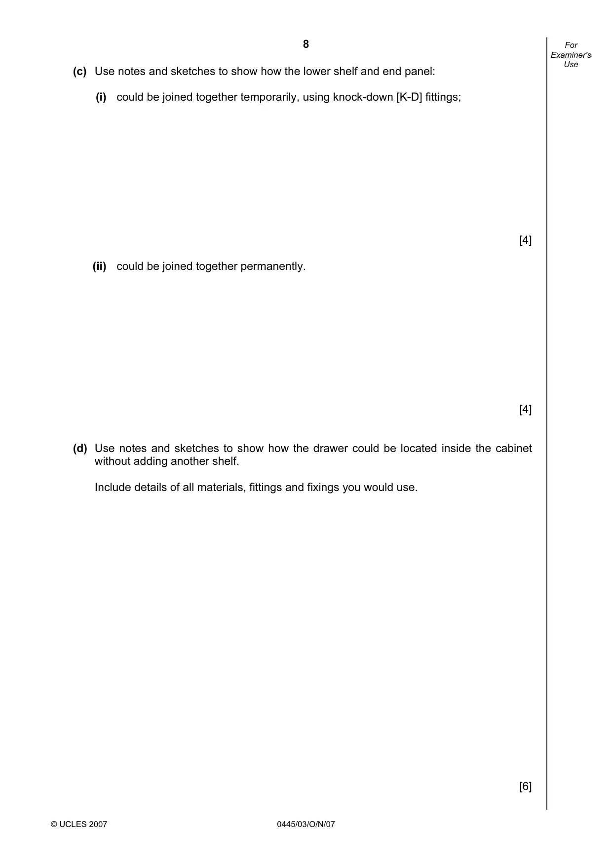 Cambridge IGCSE Design and Technology 0445 2007 Oct/Nov Paper 3 · Variant 1 question paper, page 8 of 16