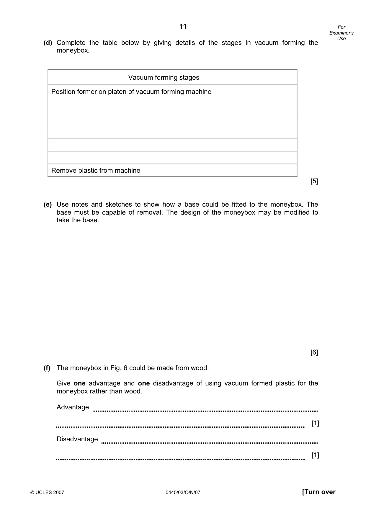 Cambridge IGCSE Design and Technology 0445 2007 Oct/Nov Paper 3 · Variant 1 question paper, page 11 of 16
