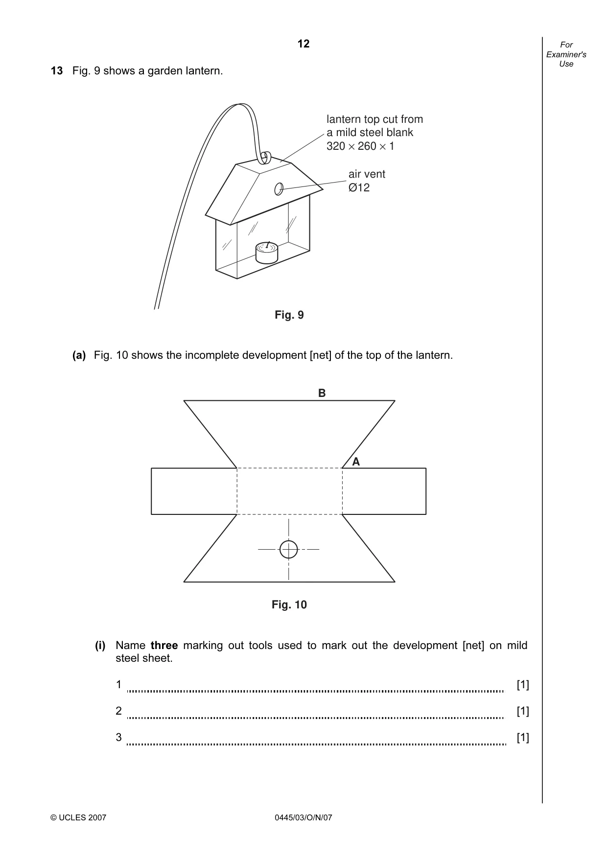 Cambridge IGCSE Design and Technology 0445 2007 Oct/Nov Paper 3 · Variant 1 question paper, page 12 of 16