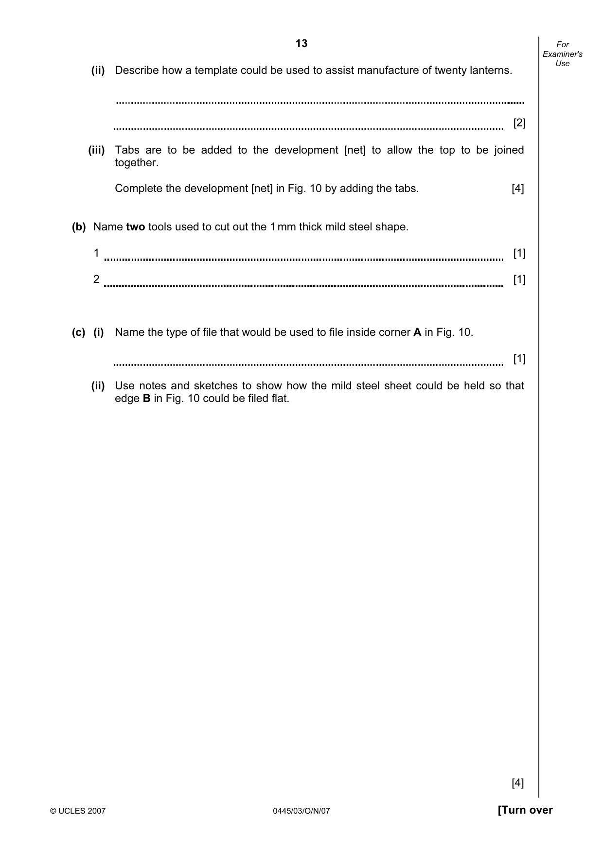 Cambridge IGCSE Design and Technology 0445 2007 Oct/Nov Paper 3 · Variant 1 question paper, page 13 of 16