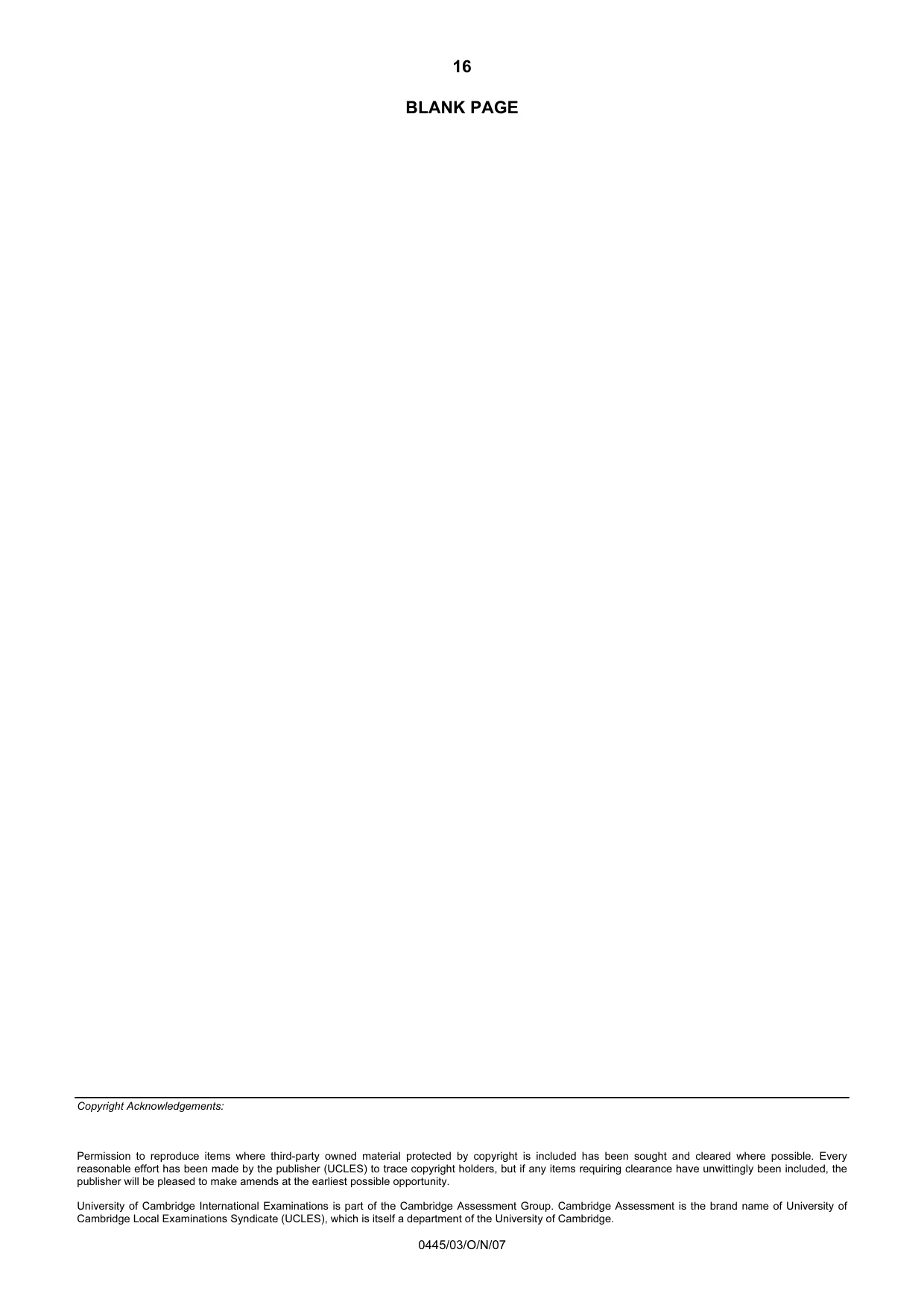 Cambridge IGCSE Design and Technology 0445 2007 Oct/Nov Paper 3 · Variant 1 question paper, page 16 of 16