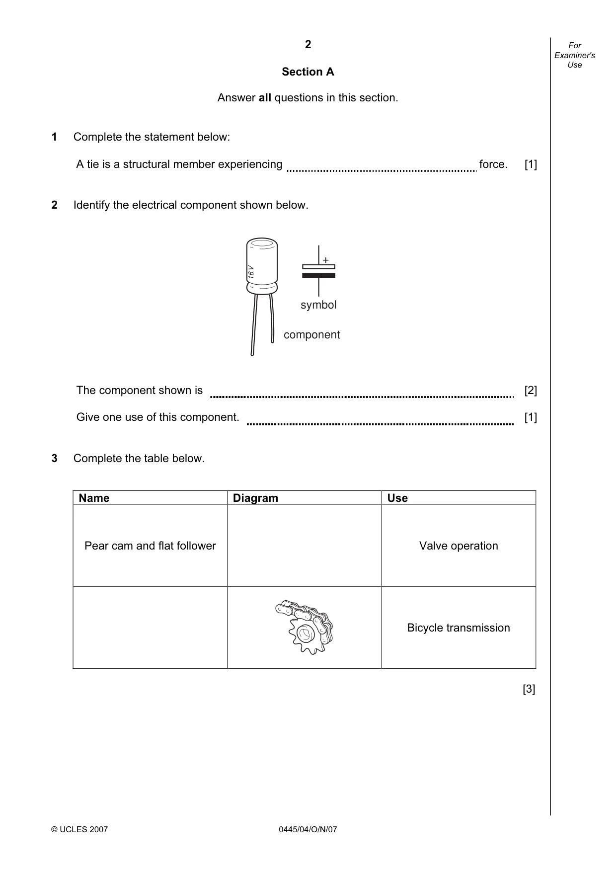 Cambridge IGCSE Design and Technology 0445 2007 Oct/Nov Paper 4 · Variant 1 question paper, page 2 of 16