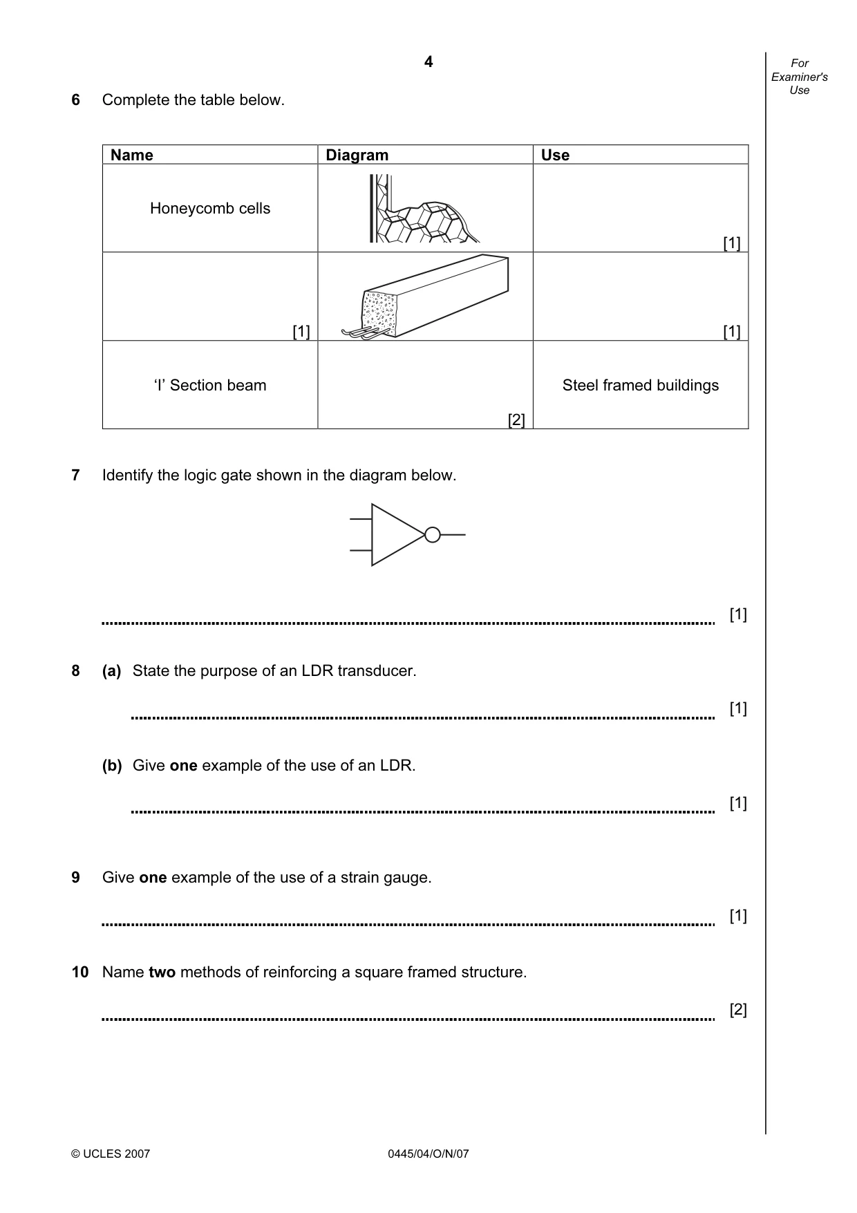 Cambridge IGCSE Design and Technology 0445 2007 Oct/Nov Paper 4 · Variant 1 question paper, page 4 of 16