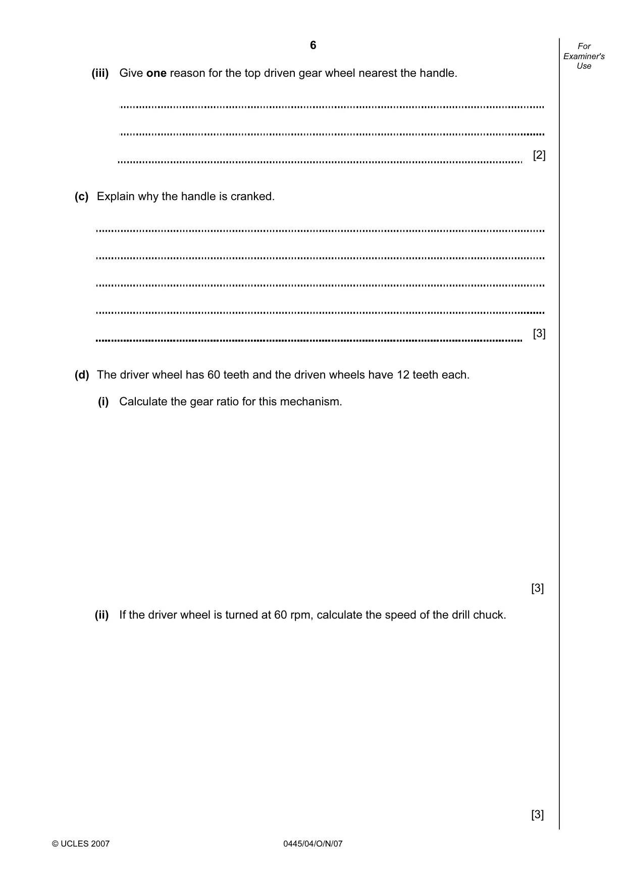 Cambridge IGCSE Design and Technology 0445 2007 Oct/Nov Paper 4 · Variant 1 question paper, page 6 of 16