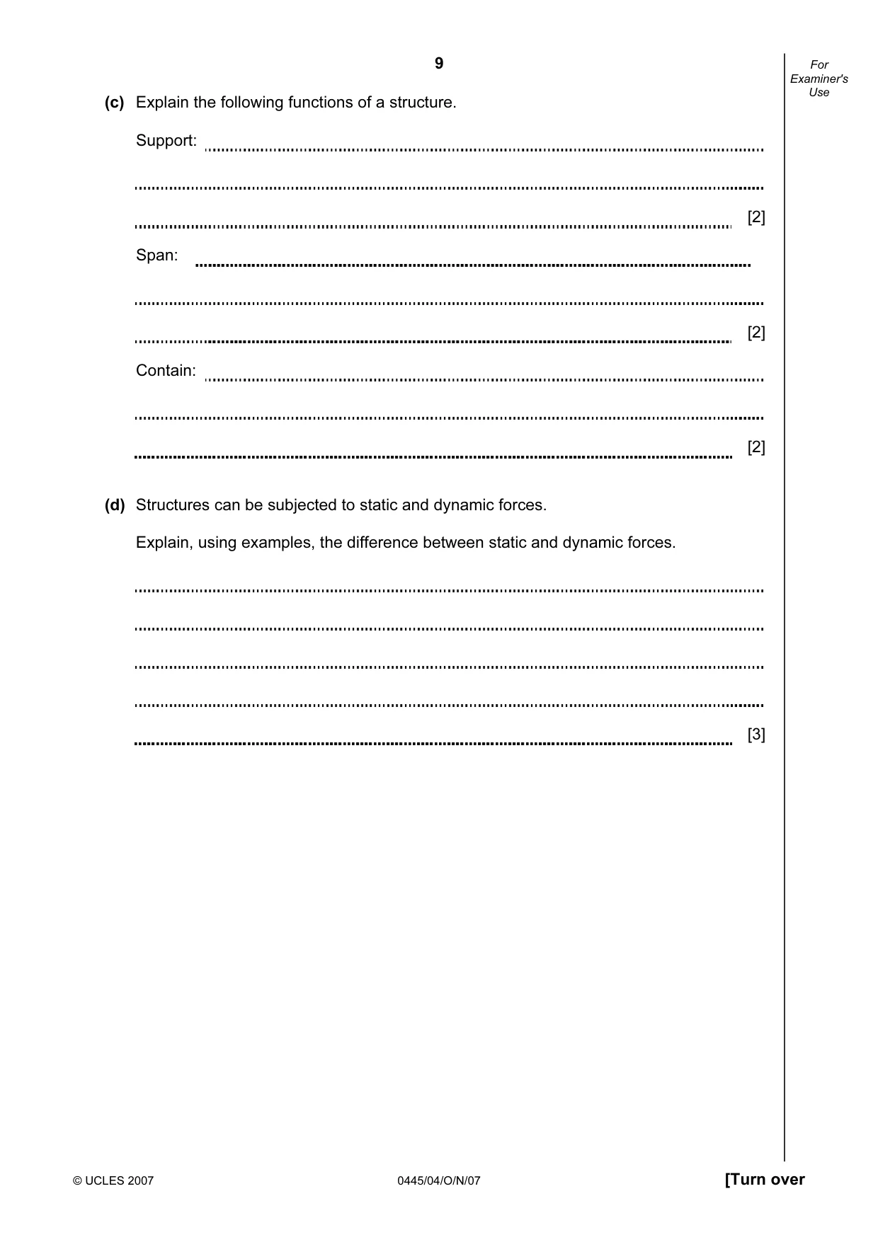 Cambridge IGCSE Design and Technology 0445 2007 Oct/Nov Paper 4 · Variant 1 question paper, page 9 of 16