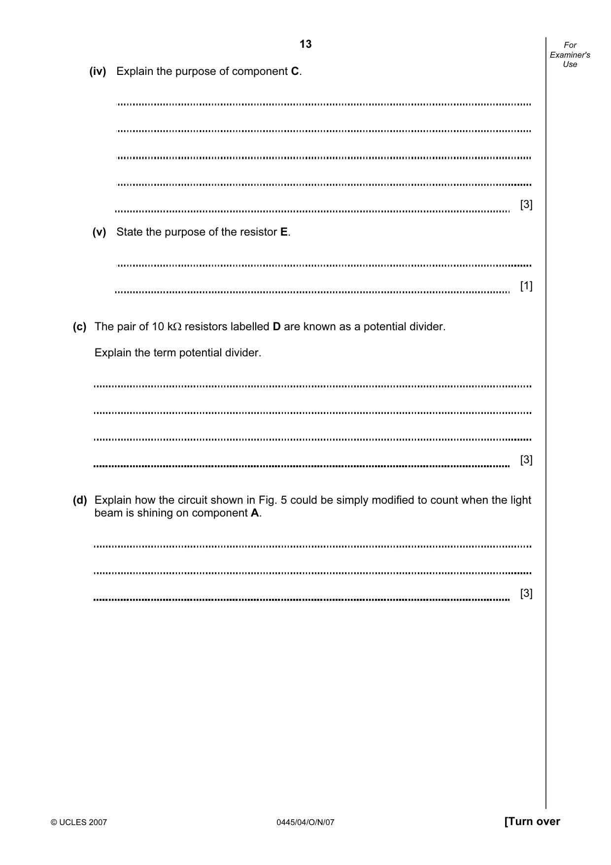 Cambridge IGCSE Design and Technology 0445 2007 Oct/Nov Paper 4 · Variant 1 question paper, page 13 of 16