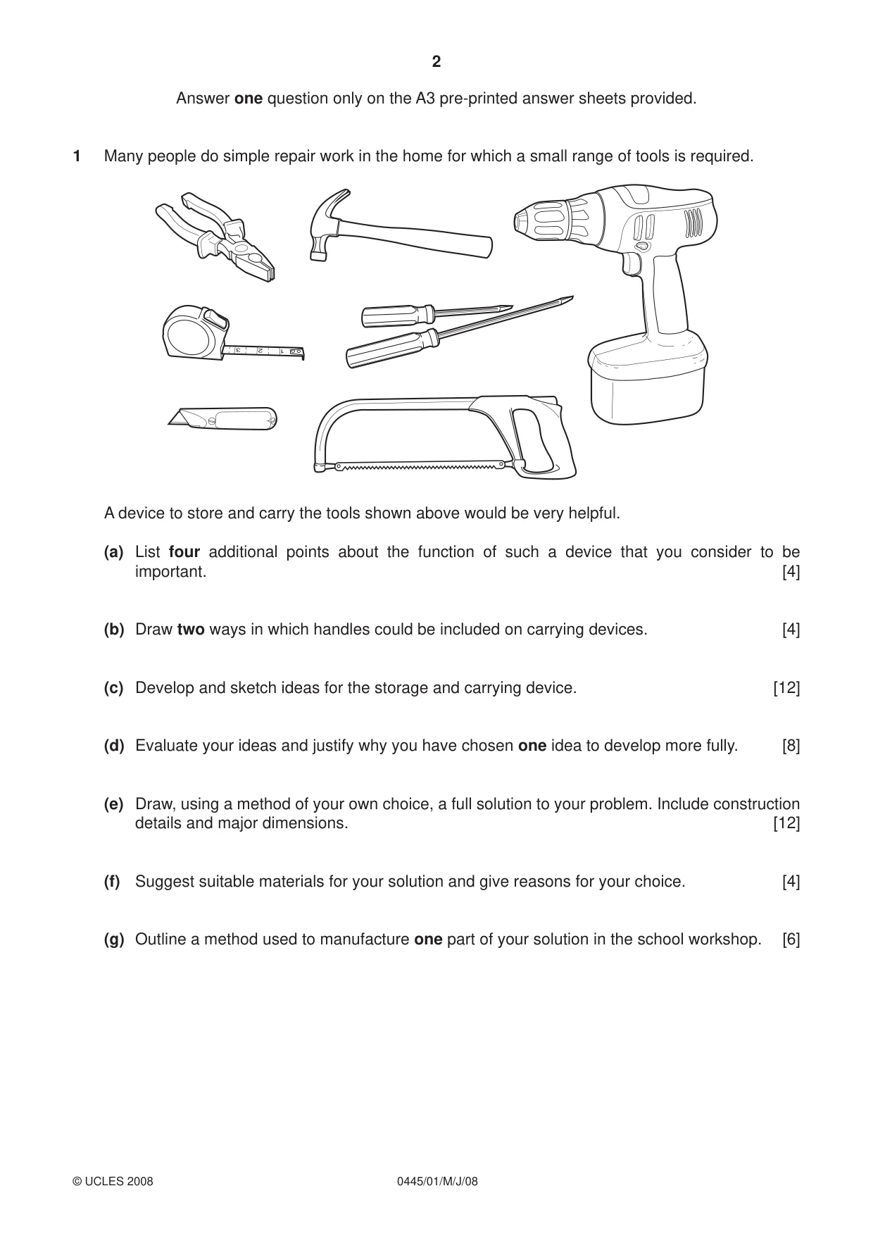 Cambridge IGCSE Design and Technology 0445 2008 May/June Paper 1 · Variant 1 question paper, page 2 of 4