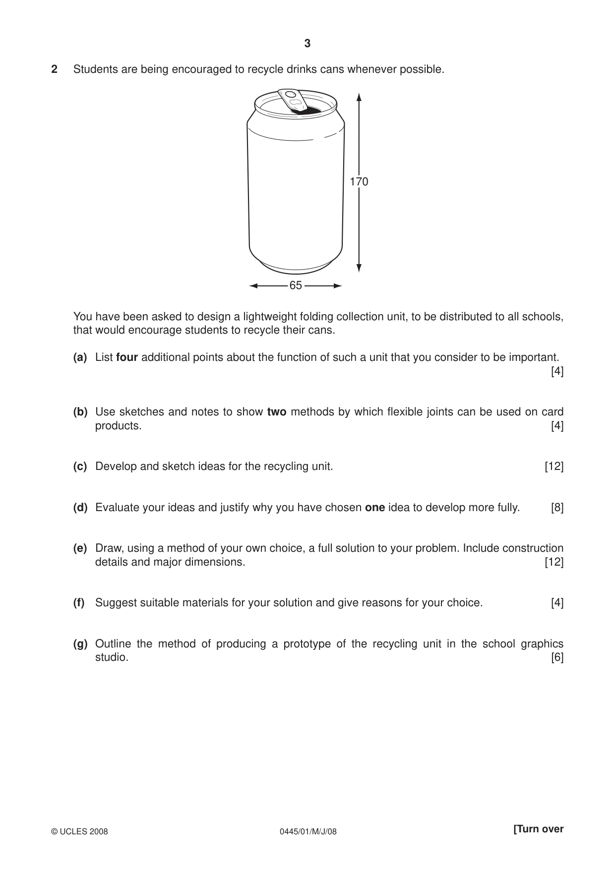 Cambridge IGCSE Design and Technology 0445 2008 May/June Paper 1 · Variant 1 question paper, page 3 of 4