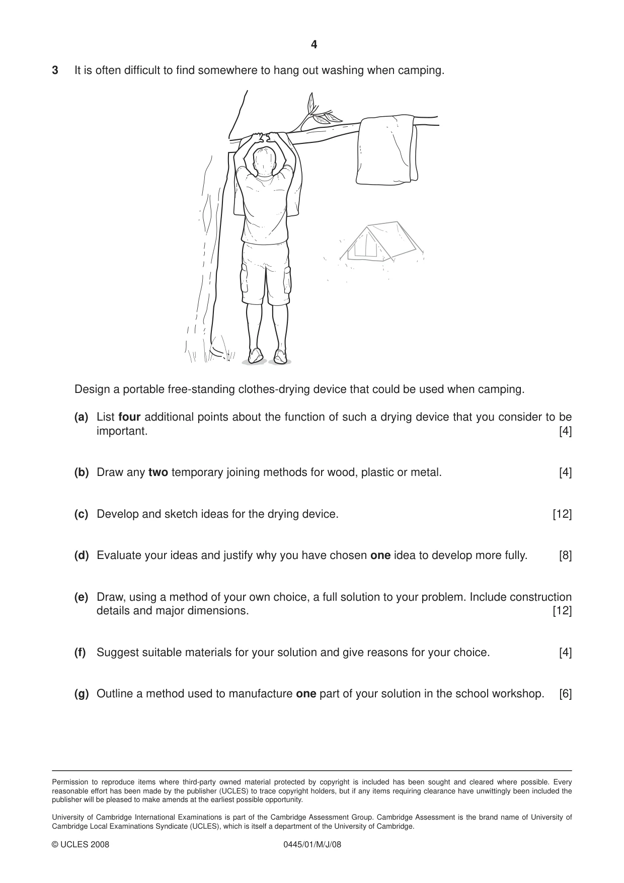 Cambridge IGCSE Design and Technology 0445 2008 May/June Paper 1 · Variant 1 question paper, page 4 of 4