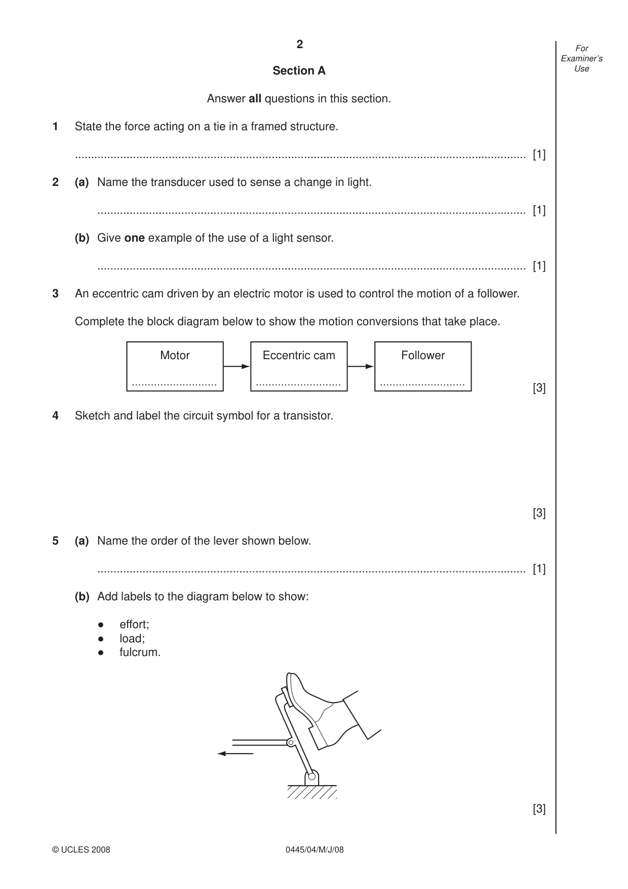 Cambridge IGCSE Design and Technology 0445 2008 May/June Paper 4 · Variant 1 question paper, page 2 of 16