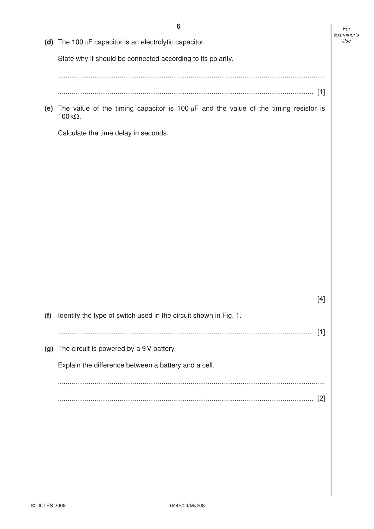 Cambridge IGCSE Design and Technology 0445 2008 May/June Paper 4 · Variant 1 question paper, page 6 of 16