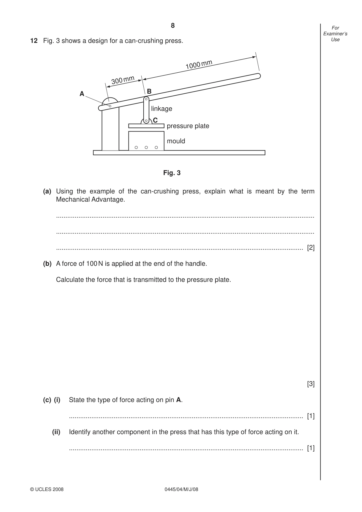 Cambridge IGCSE Design and Technology 0445 2008 May/June Paper 4 · Variant 1 question paper, page 8 of 16