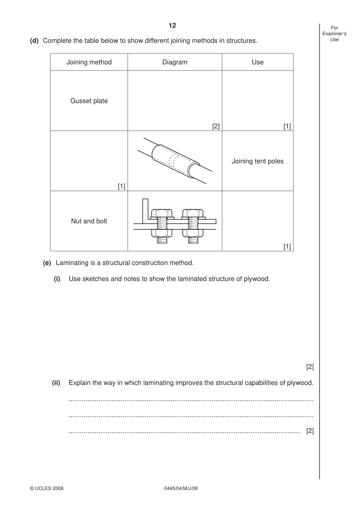Cambridge IGCSE Design and Technology 0445 2008 May/June Paper 4 · Variant 1 question paper, page 12 of 16