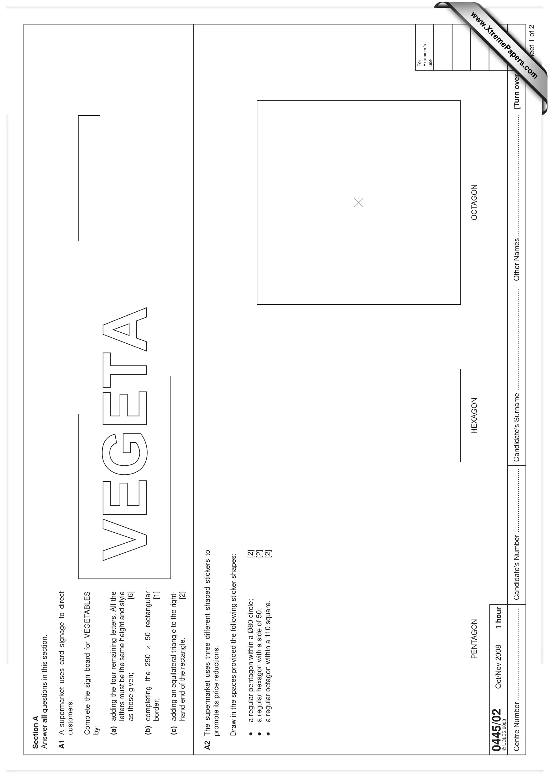 Cambridge IGCSE Design and Technology 0445 2008 Oct/Nov Paper 2 · Variant 1 question paper, page 1 of 4