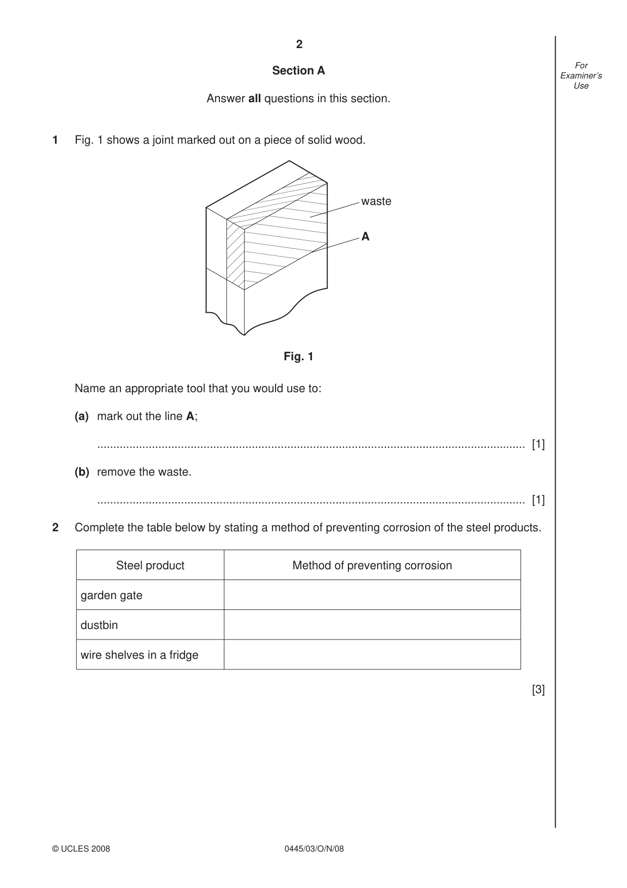 Cambridge IGCSE Design and Technology 0445 2008 Oct/Nov Paper 3 · Variant 1 question paper, page 2 of 16