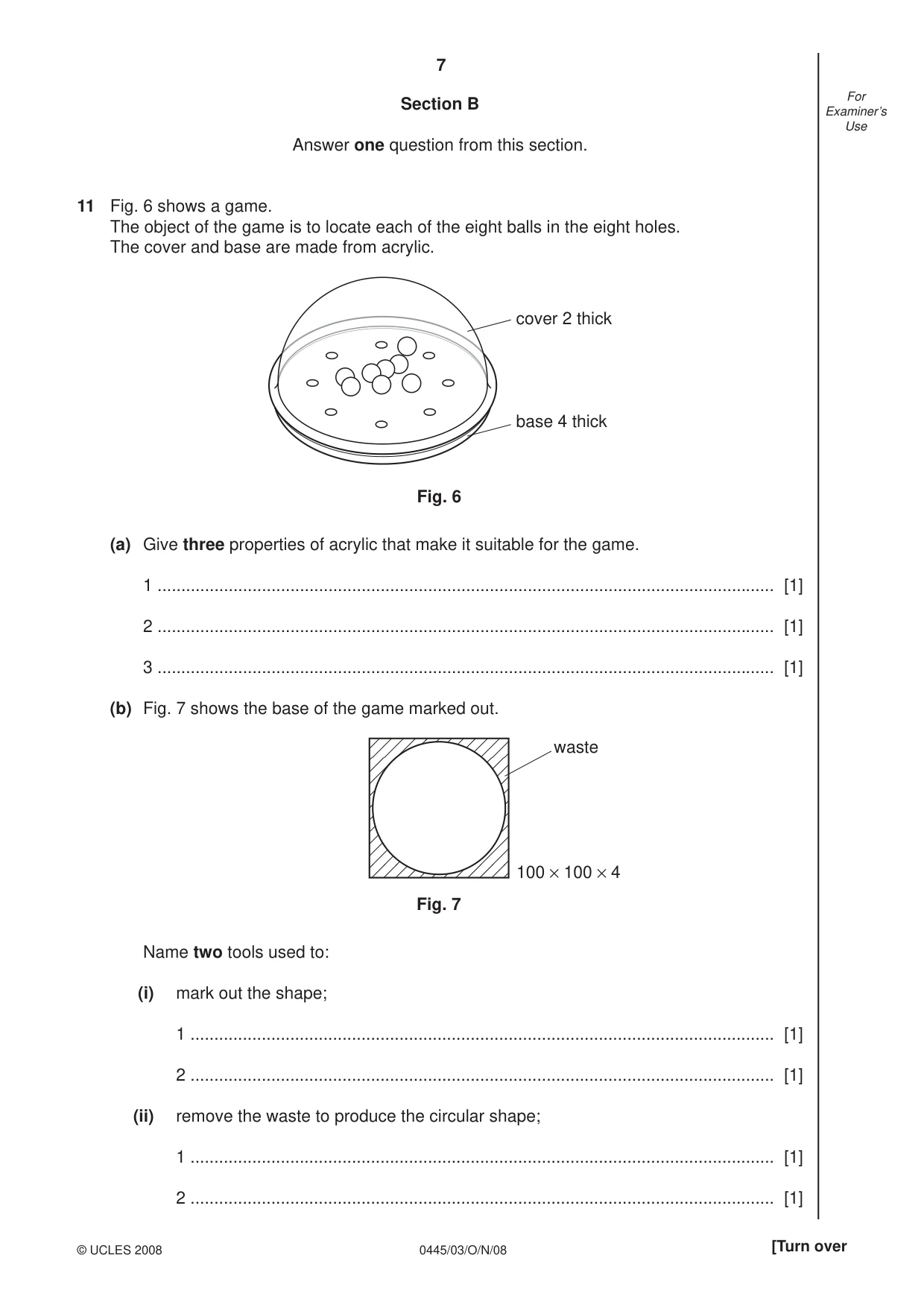 Cambridge IGCSE Design and Technology 0445 2008 Oct/Nov Paper 3 · Variant 1 question paper, page 7 of 16