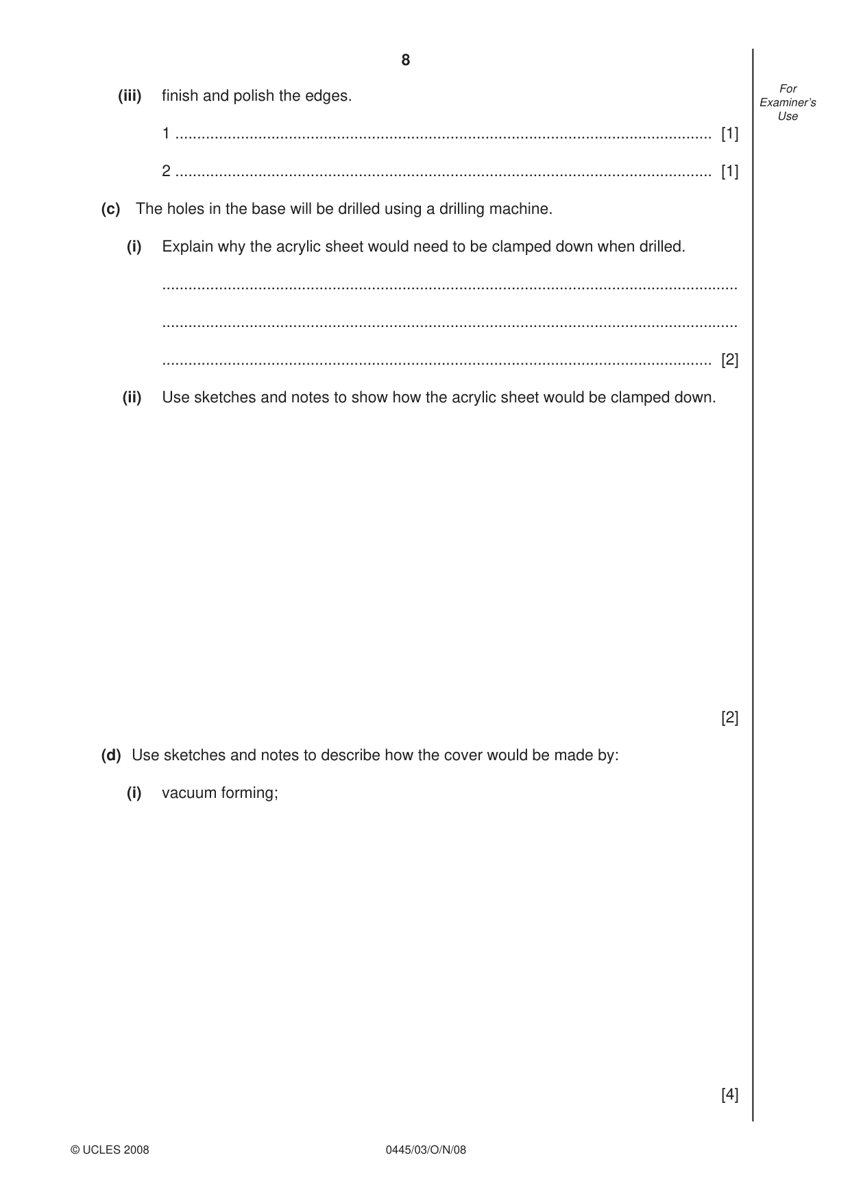Cambridge IGCSE Design and Technology 0445 2008 Oct/Nov Paper 3 · Variant 1 question paper, page 8 of 16