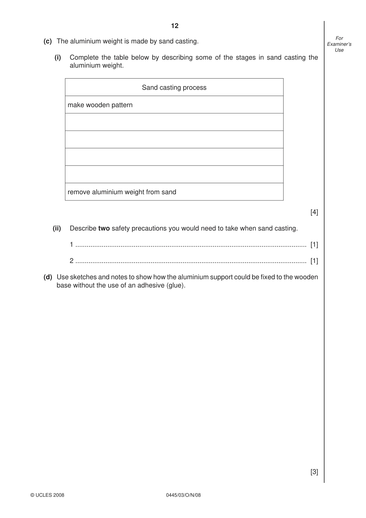 Cambridge IGCSE Design and Technology 0445 2008 Oct/Nov Paper 3 · Variant 1 question paper, page 12 of 16