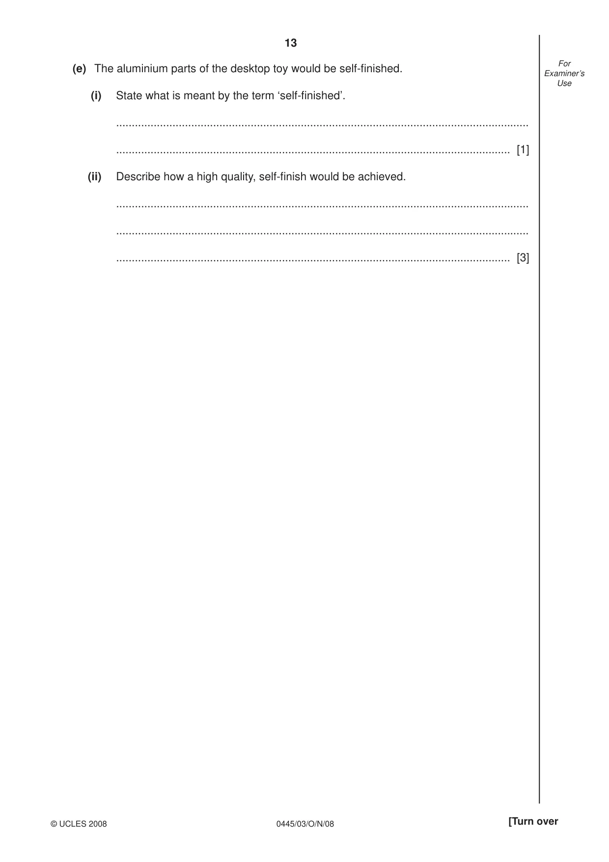 Cambridge IGCSE Design and Technology 0445 2008 Oct/Nov Paper 3 · Variant 1 question paper, page 13 of 16
