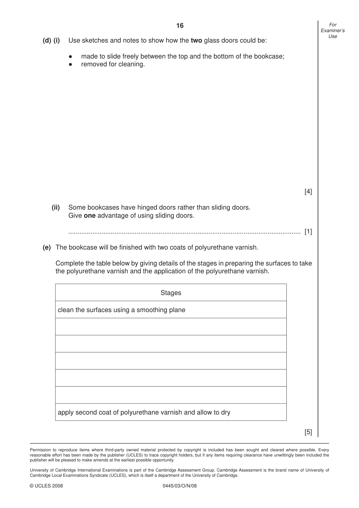 Cambridge IGCSE Design and Technology 0445 2008 Oct/Nov Paper 3 · Variant 1 question paper, page 16 of 16