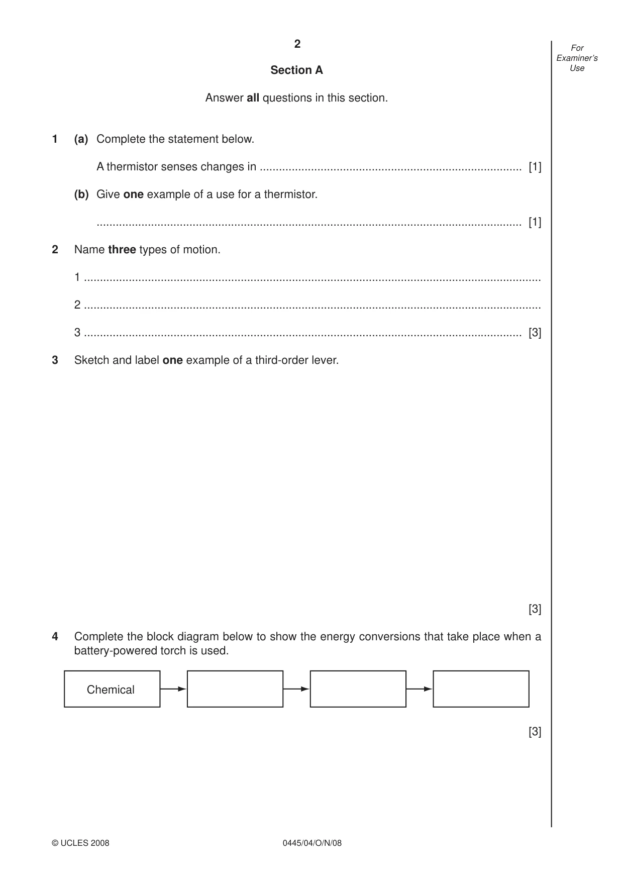 Cambridge IGCSE Design and Technology 0445 2008 Oct/Nov Paper 4 · Variant 1 question paper, page 2 of 16
