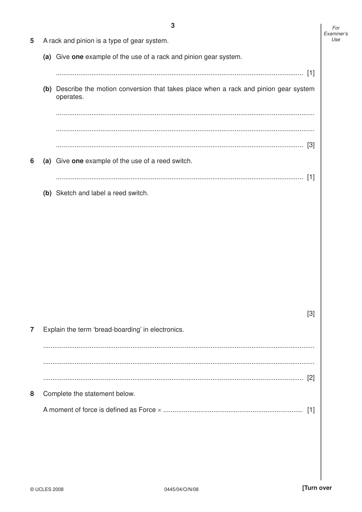 Cambridge IGCSE Design and Technology 0445 2008 Oct/Nov Paper 4 · Variant 1 question paper, page 3 of 16