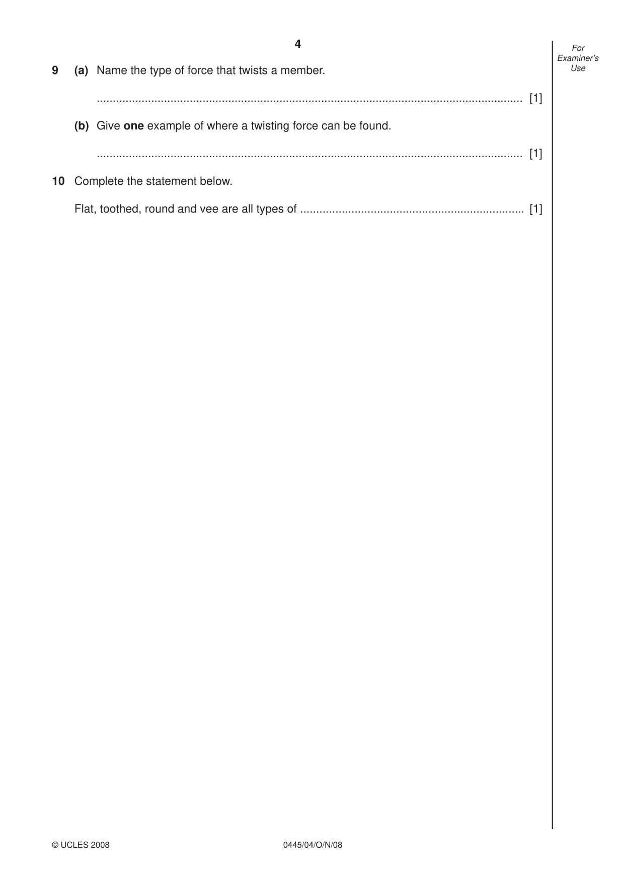 Cambridge IGCSE Design and Technology 0445 2008 Oct/Nov Paper 4 · Variant 1 question paper, page 4 of 16