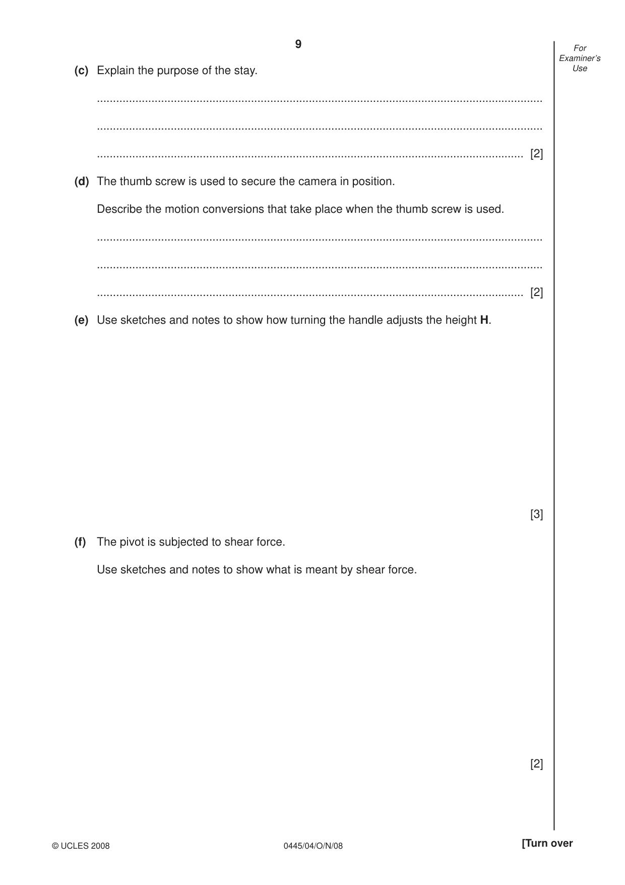 Cambridge IGCSE Design and Technology 0445 2008 Oct/Nov Paper 4 · Variant 1 question paper, page 9 of 16