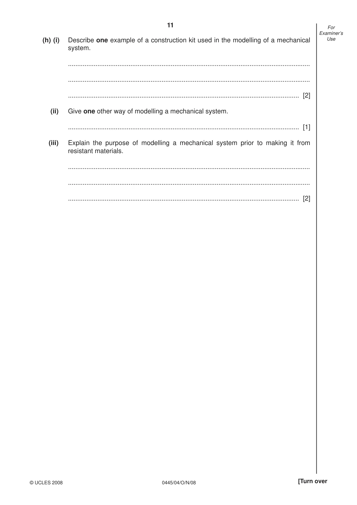 Cambridge IGCSE Design and Technology 0445 2008 Oct/Nov Paper 4 · Variant 1 question paper, page 11 of 16