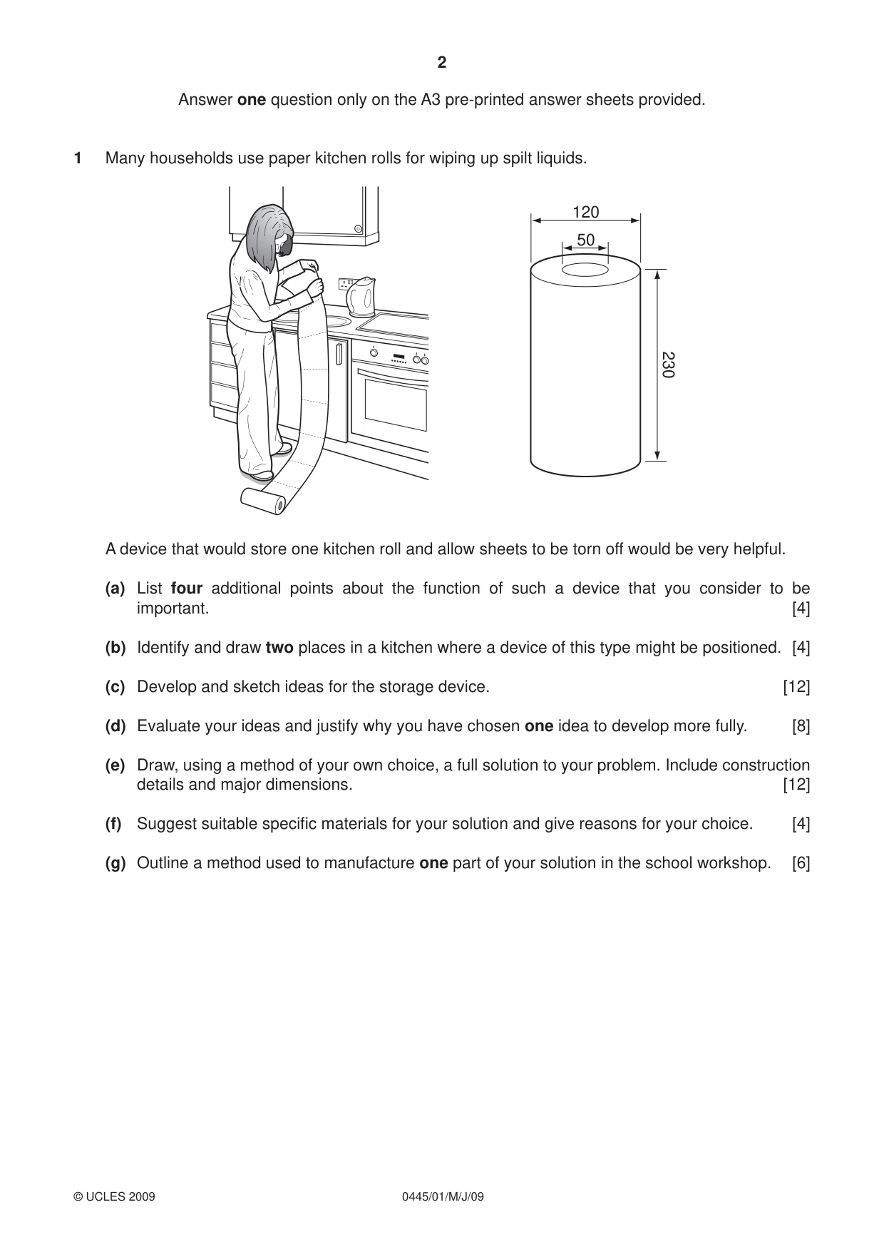 Cambridge IGCSE Design and Technology 0445 2009 May/June Paper 1 · Variant 1 question paper, page 2 of 4