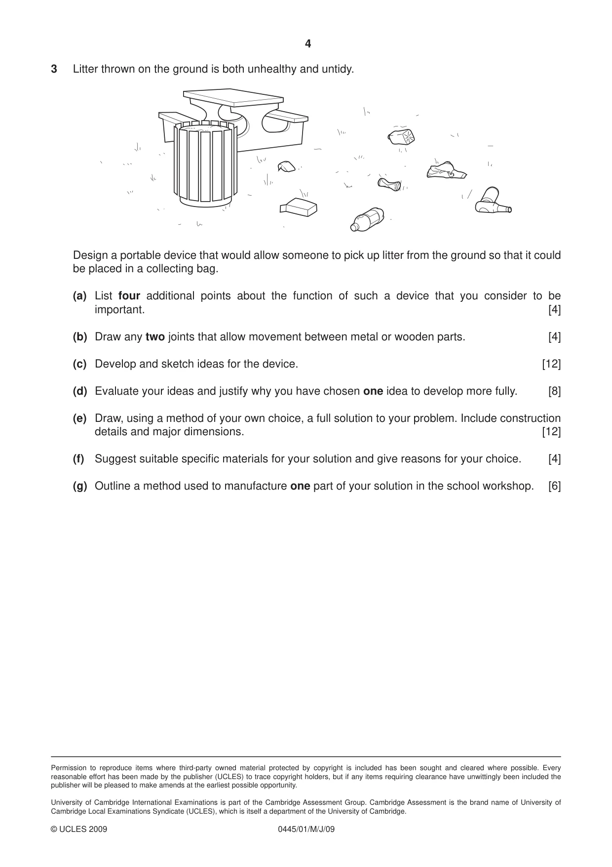 Cambridge IGCSE Design and Technology 0445 2009 May/June Paper 1 · Variant 1 question paper, page 4 of 4