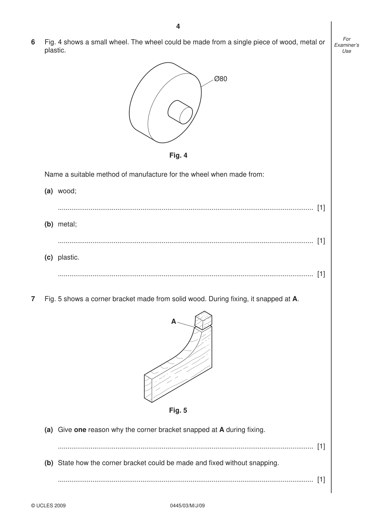 Cambridge IGCSE Design and Technology 0445 2009 May/June Paper 3 · Variant 1 question paper, page 4 of 20