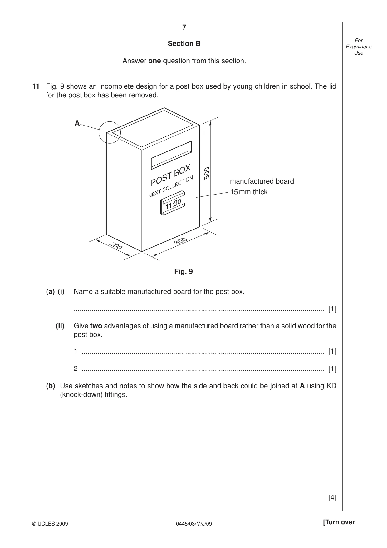 Cambridge IGCSE Design and Technology 0445 2009 May/June Paper 3 · Variant 1 question paper, page 7 of 20