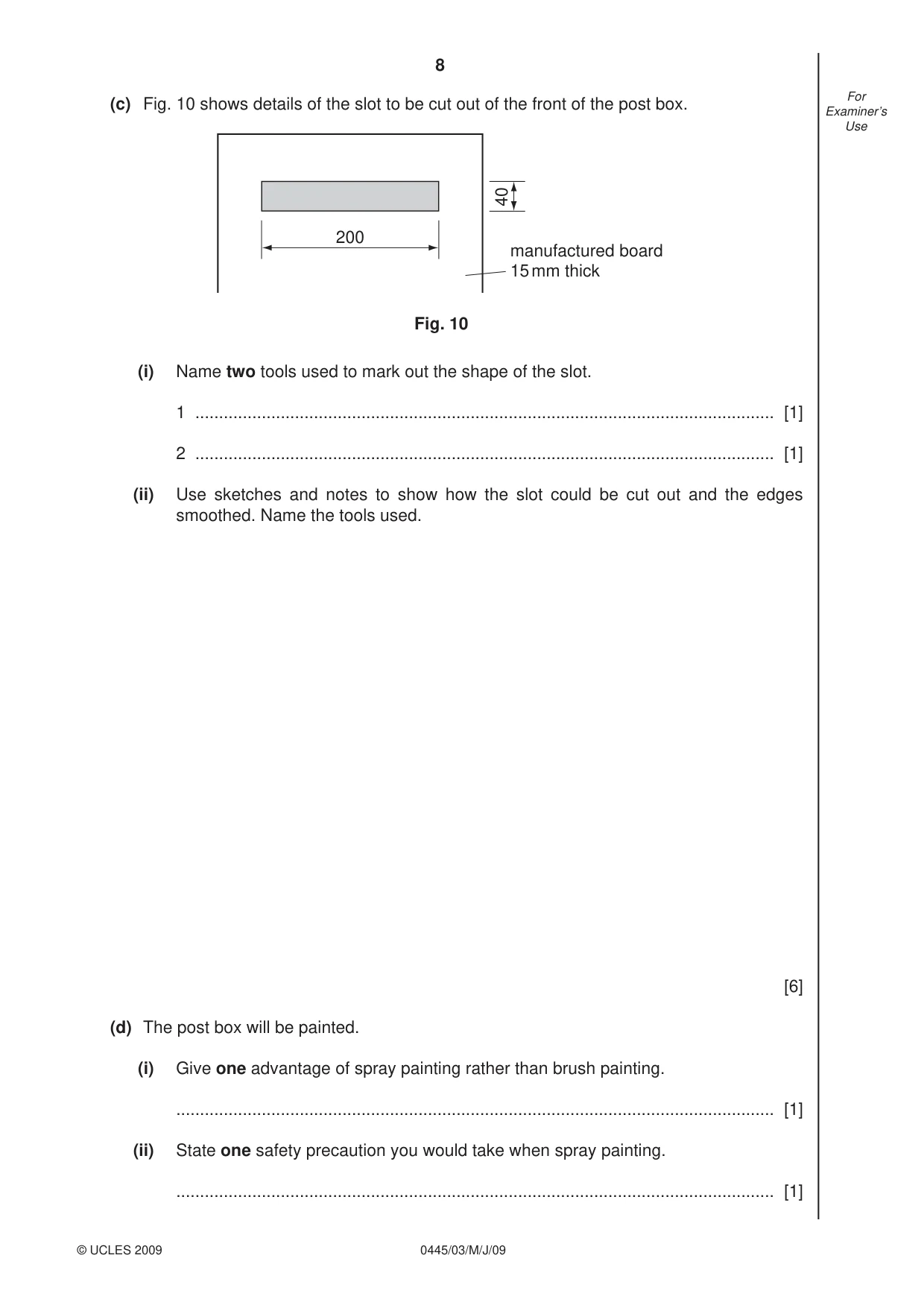Cambridge IGCSE Design and Technology 0445 2009 May/June Paper 3 · Variant 1 question paper, page 8 of 20