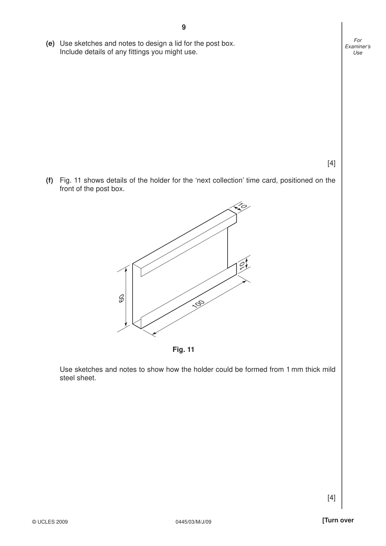 Cambridge IGCSE Design and Technology 0445 2009 May/June Paper 3 · Variant 1 question paper, page 9 of 20