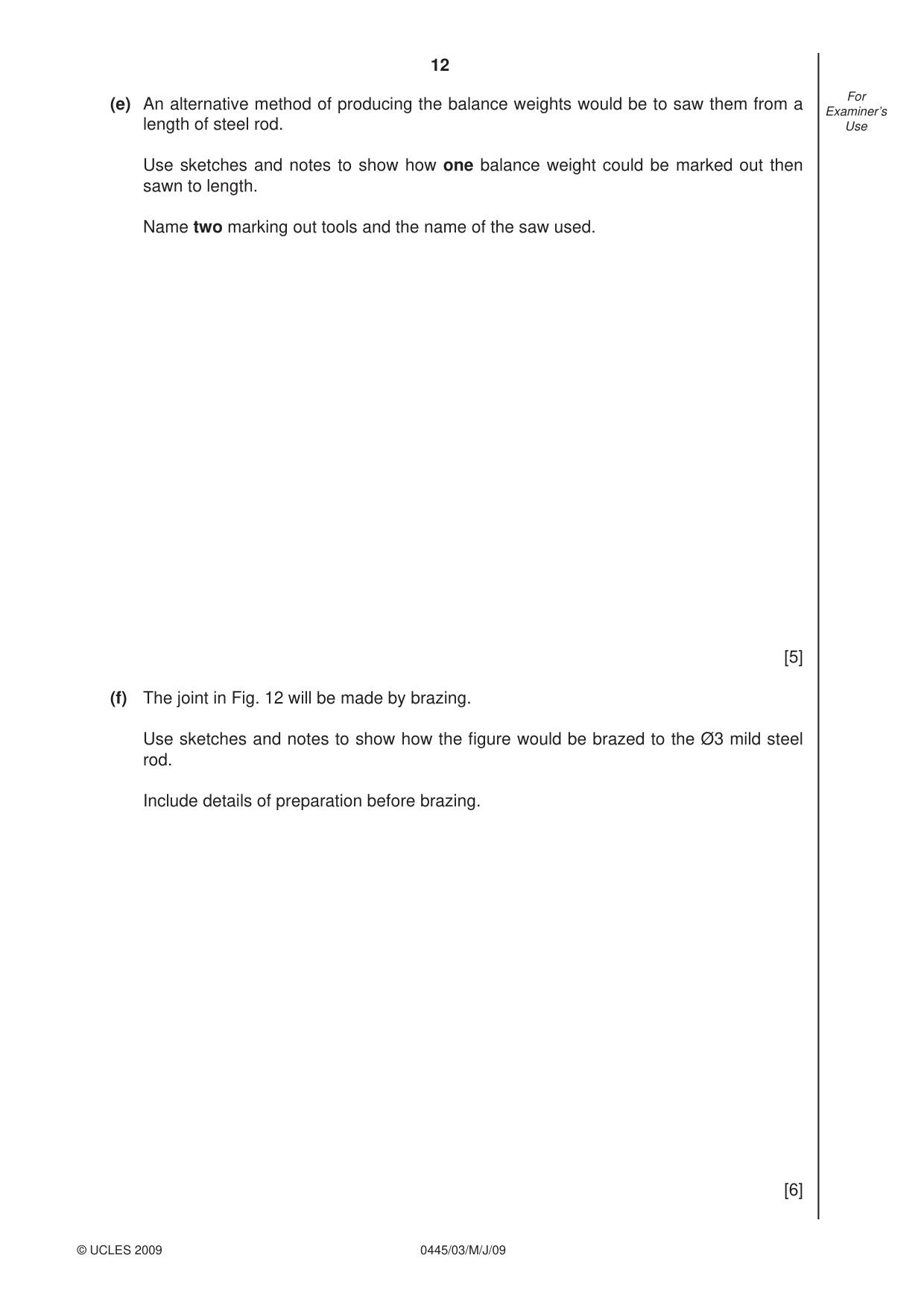 Cambridge IGCSE Design and Technology 0445 2009 May/June Paper 3 · Variant 1 question paper, page 12 of 20