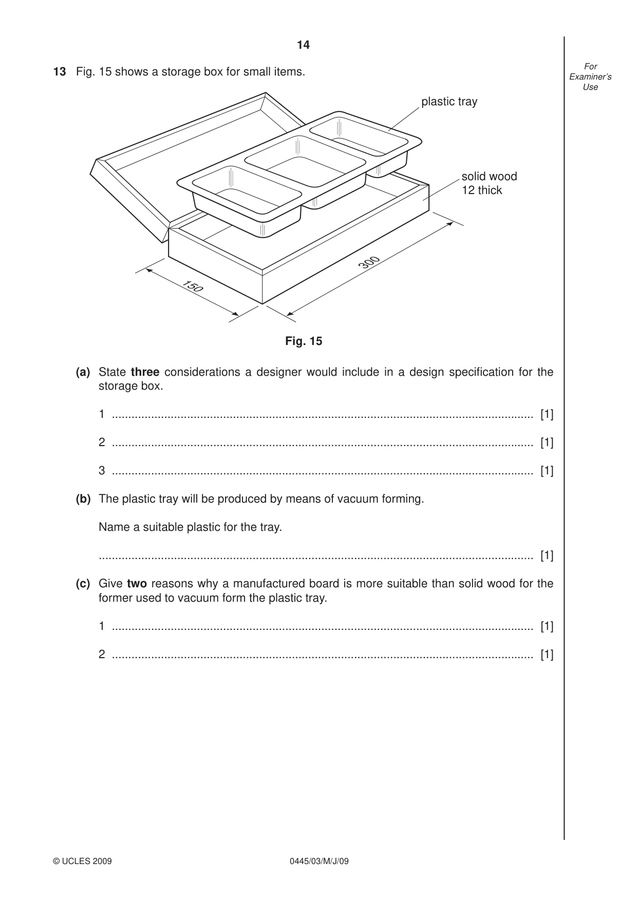 Cambridge IGCSE Design and Technology 0445 2009 May/June Paper 3 · Variant 1 question paper, page 14 of 20
