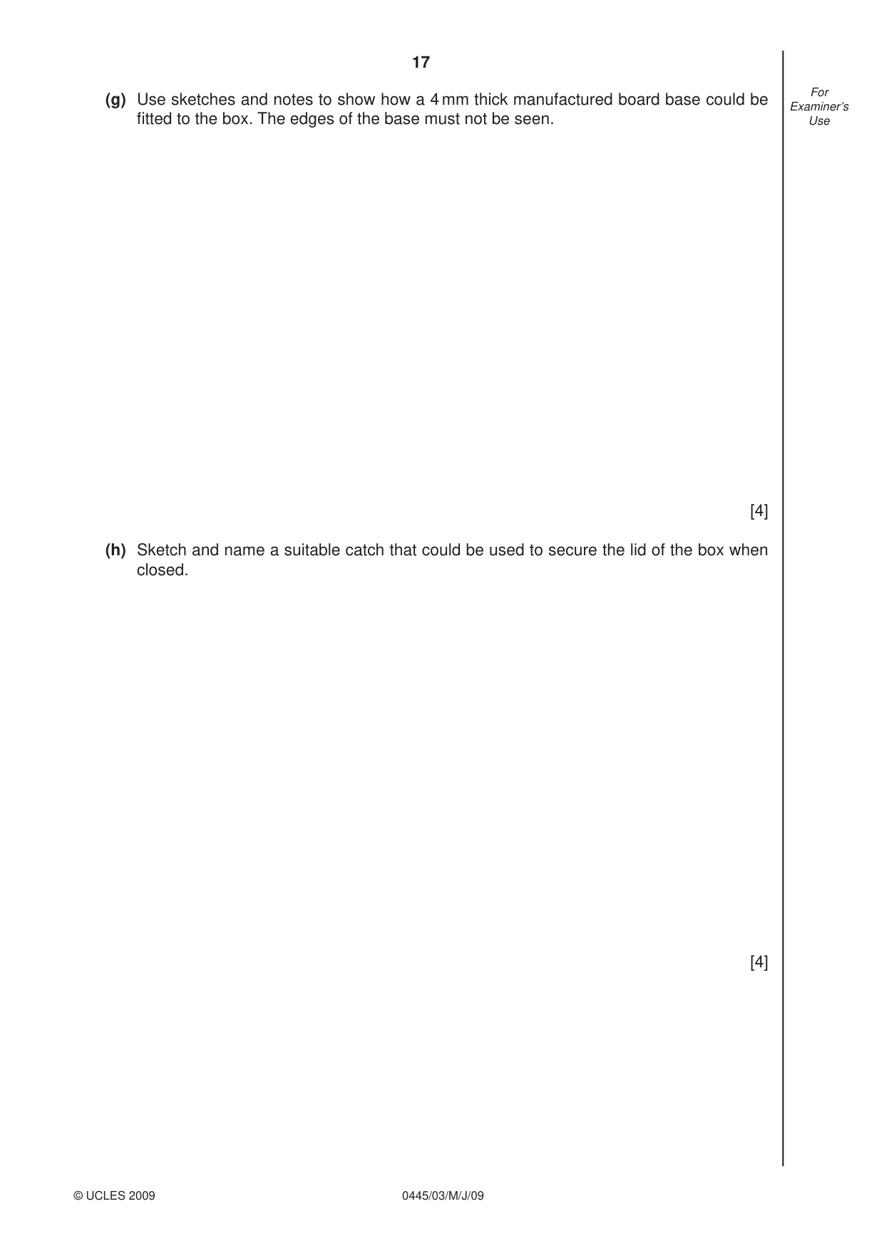 Cambridge IGCSE Design and Technology 0445 2009 May/June Paper 3 · Variant 1 question paper, page 17 of 20