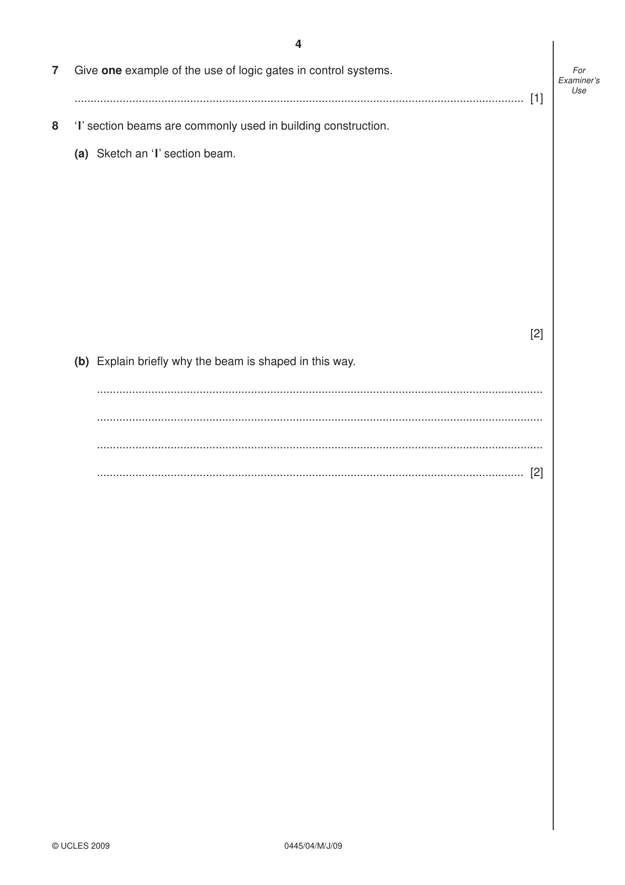 Cambridge IGCSE Design and Technology 0445 2009 May/June Paper 4 · Variant 1 question paper, page 4 of 16