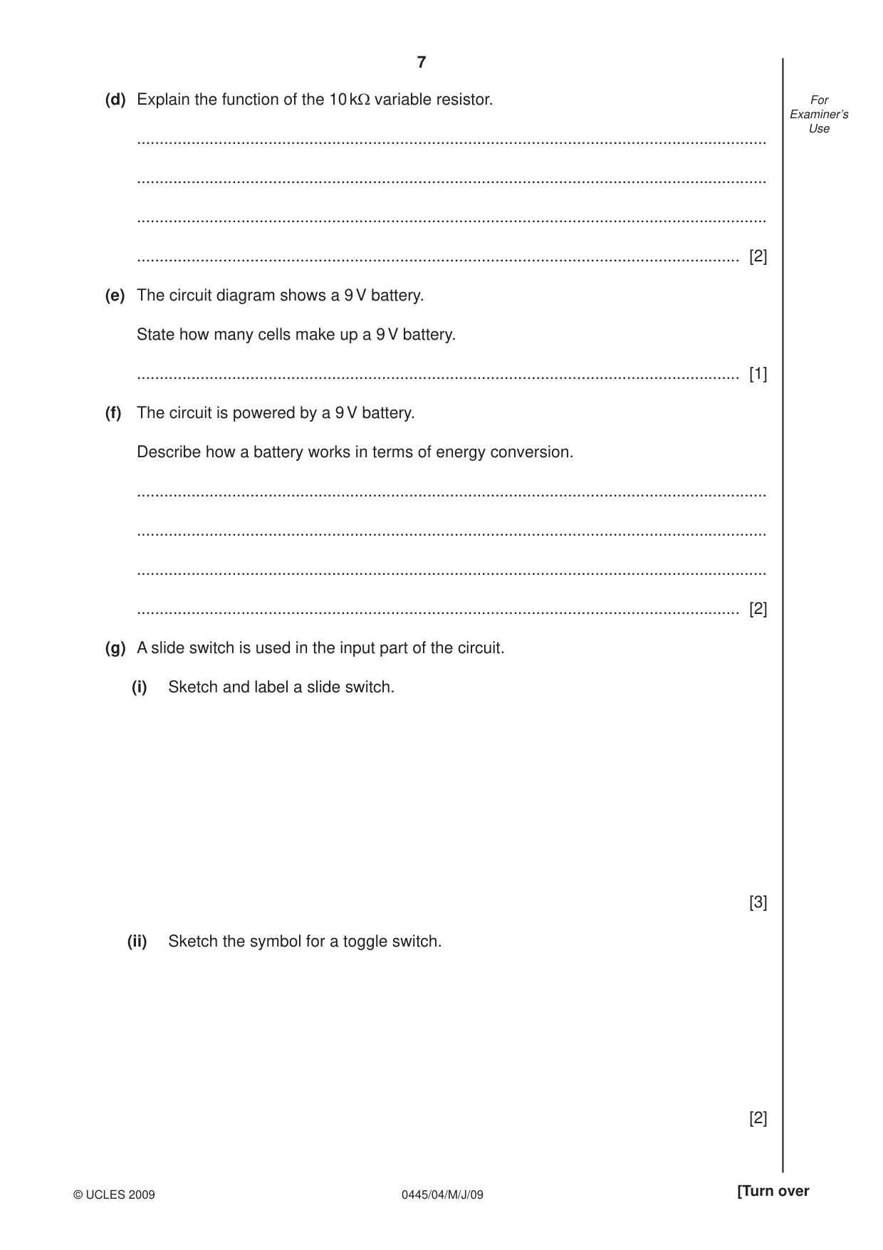 Cambridge IGCSE Design and Technology 0445 2009 May/June Paper 4 · Variant 1 question paper, page 7 of 16