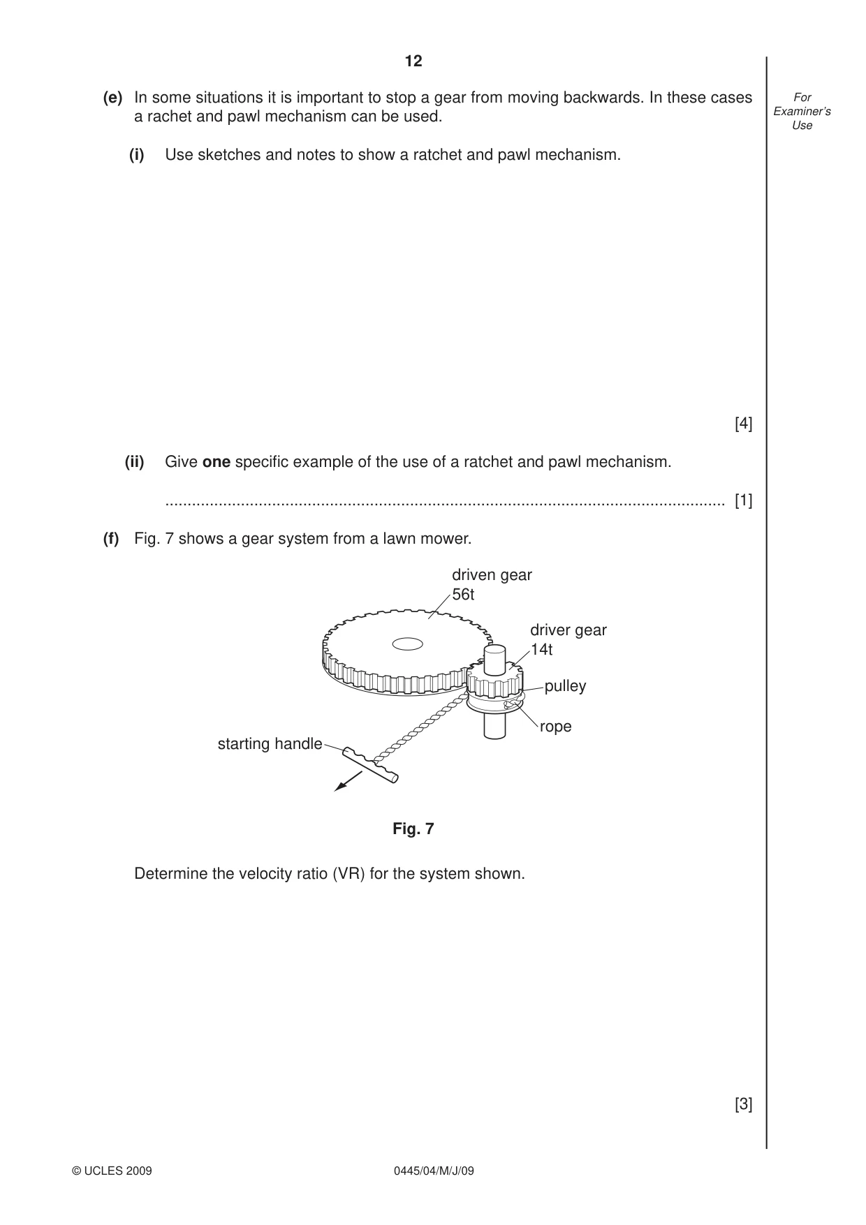 Cambridge IGCSE Design and Technology 0445 2009 May/June Paper 4 · Variant 1 question paper, page 12 of 16