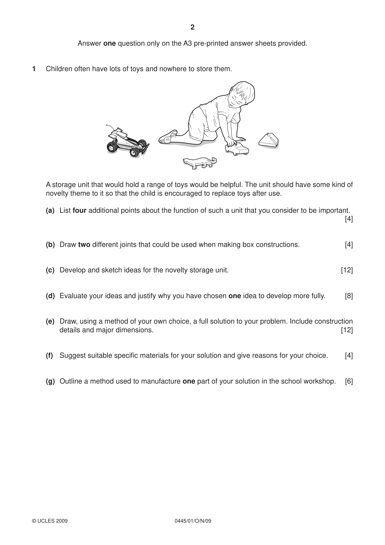 Cambridge IGCSE Design and Technology 0445 2009 Oct/Nov Paper 1 · Variant 1 question paper, page 2 of 4