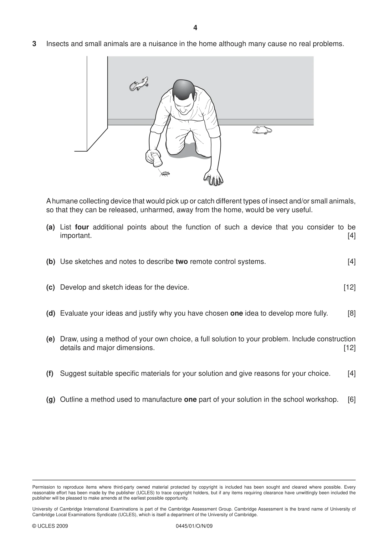 Cambridge IGCSE Design and Technology 0445 2009 Oct/Nov Paper 1 · Variant 1 question paper, page 4 of 4