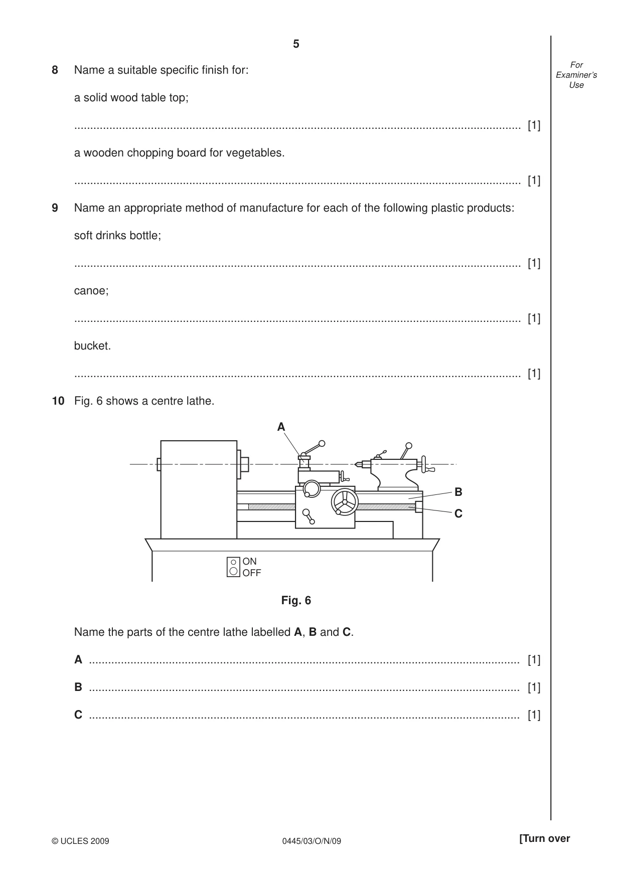 Cambridge IGCSE Design and Technology 0445 2009 Oct/Nov Paper 3 · Variant 1 question paper, page 5 of 20