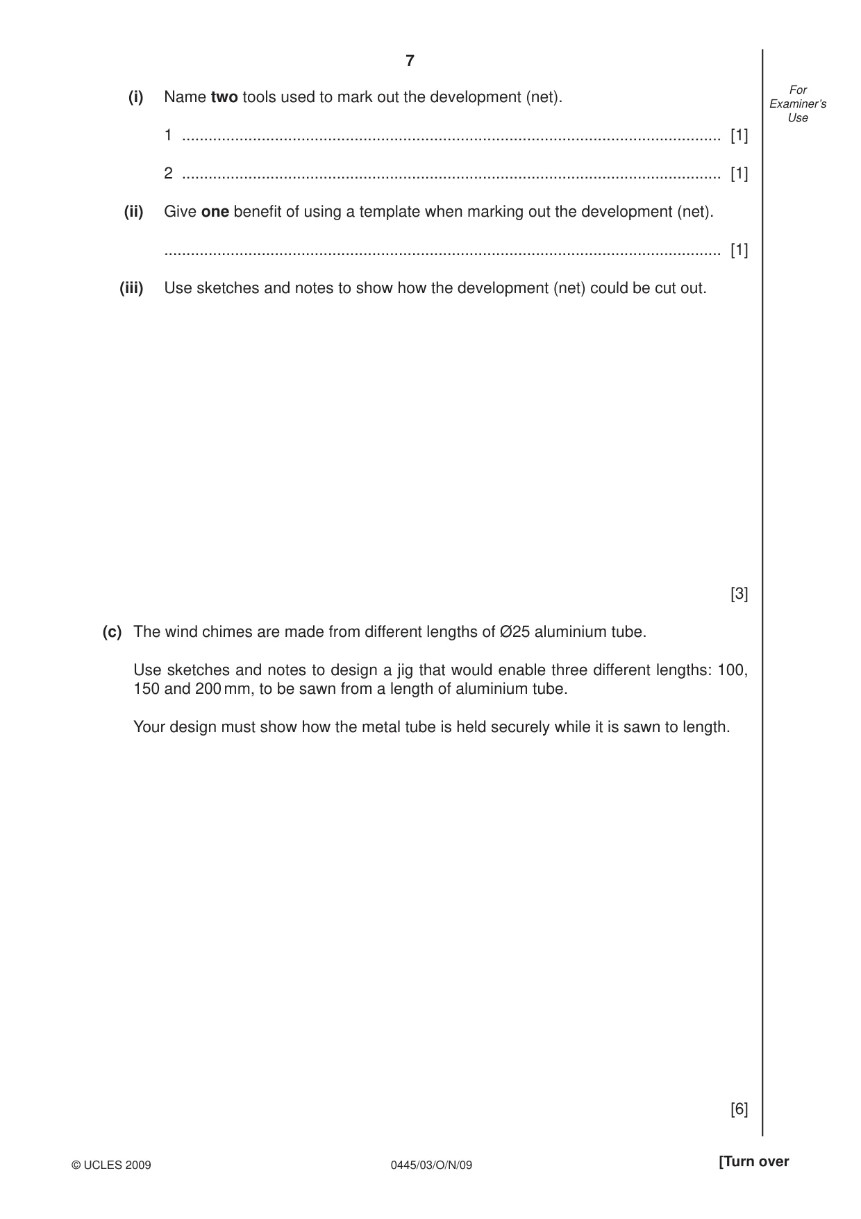 Cambridge IGCSE Design and Technology 0445 2009 Oct/Nov Paper 3 · Variant 1 question paper, page 7 of 20