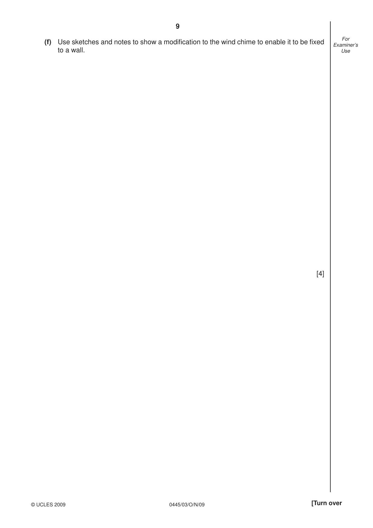 Cambridge IGCSE Design and Technology 0445 2009 Oct/Nov Paper 3 · Variant 1 question paper, page 9 of 20