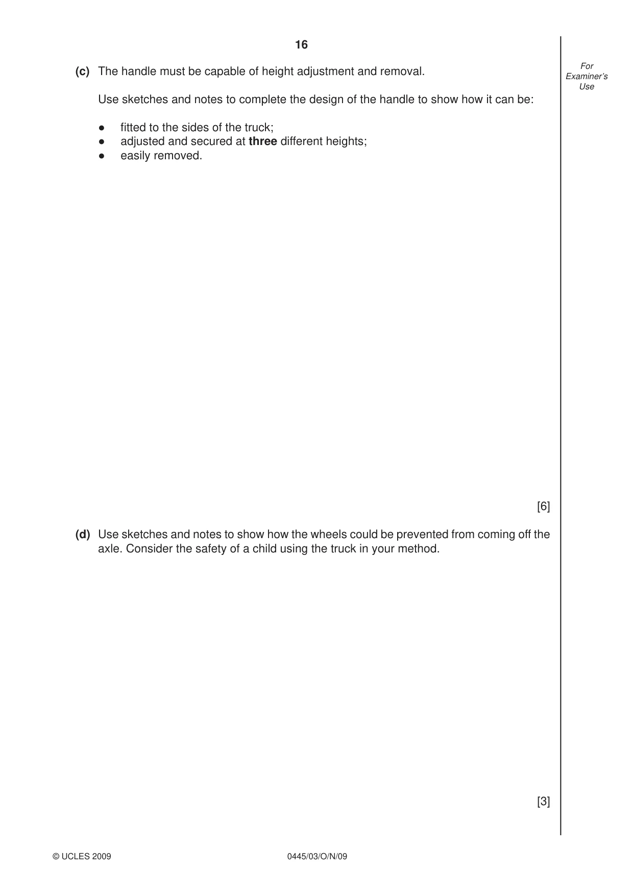 Cambridge IGCSE Design and Technology 0445 2009 Oct/Nov Paper 3 · Variant 1 question paper, page 16 of 20